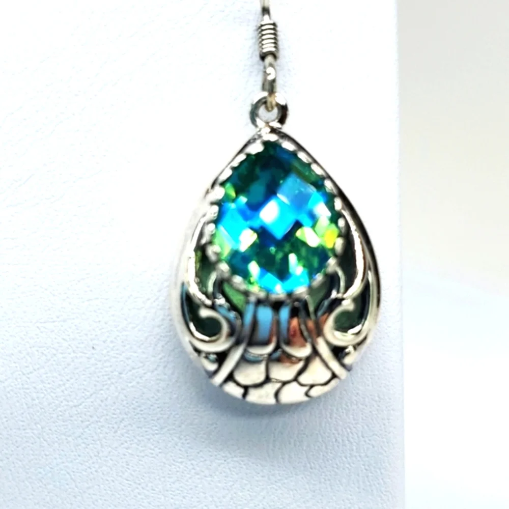 Peacock Triplet Quartz Earrings In Sterling Silver NWT